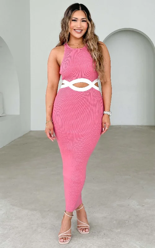 Rocker Chic Fashion Nichelle Knit Maxi Dress - Rose