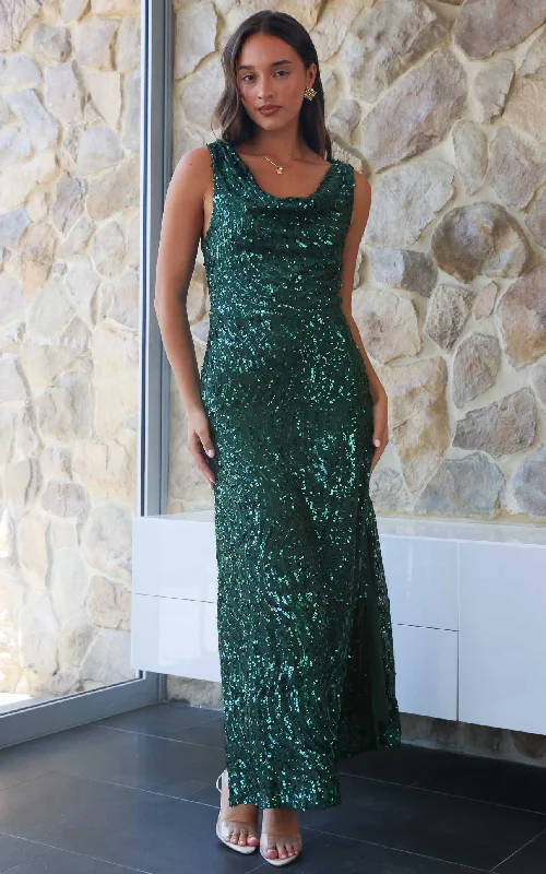 Fashion Essentials Schiffer Maxi Dress - Emerald Green Sequin