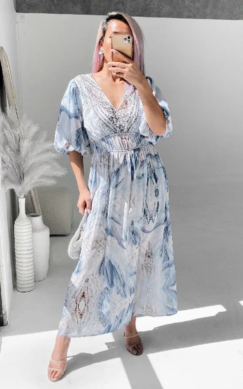 Woman Clothing Jordina Gem Embellished Maxi Dress - Blue White Print