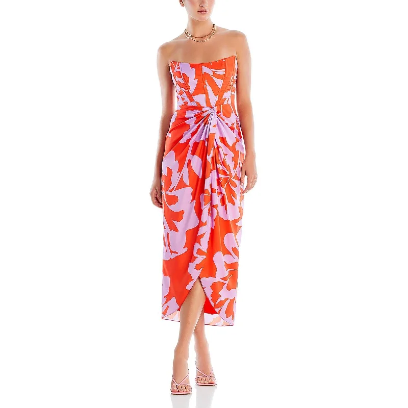 Fashion Deal Womens Printed Ruched Midi Dress