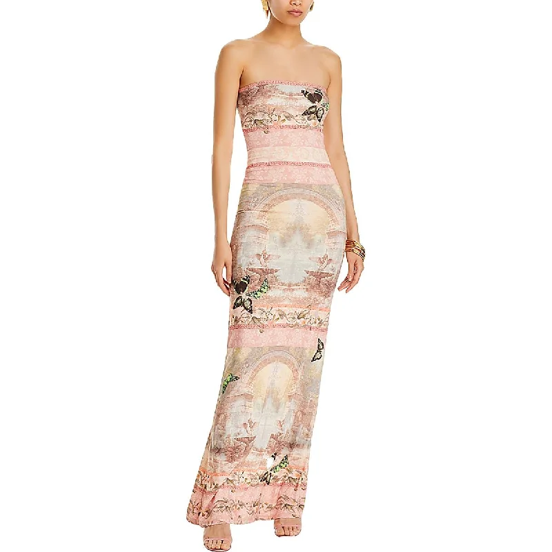 High End Women's Wear Womens Art Print Strapless Maxi Dress