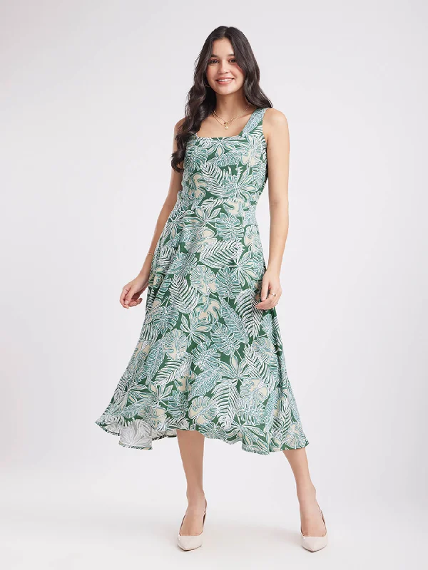 Exclusive Discount Floral Fit And Flare Dress - Green