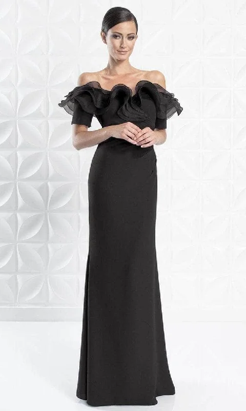 Trendy Outfits For Ladies Alexander by Daymor - 1257 Sheer Ruffled Off-shoulder Long Gown