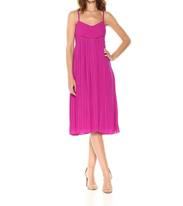 Quality Driven Apparel Vereda Pleated High Waist Spaghetti Strap Midi Dress In Pink