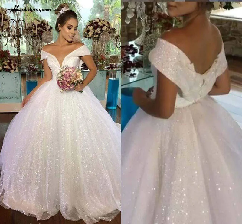 Women Clothing Roycebridal Luxury Princess Wedding Dresses Off Shoulder Shiny Ball Gown