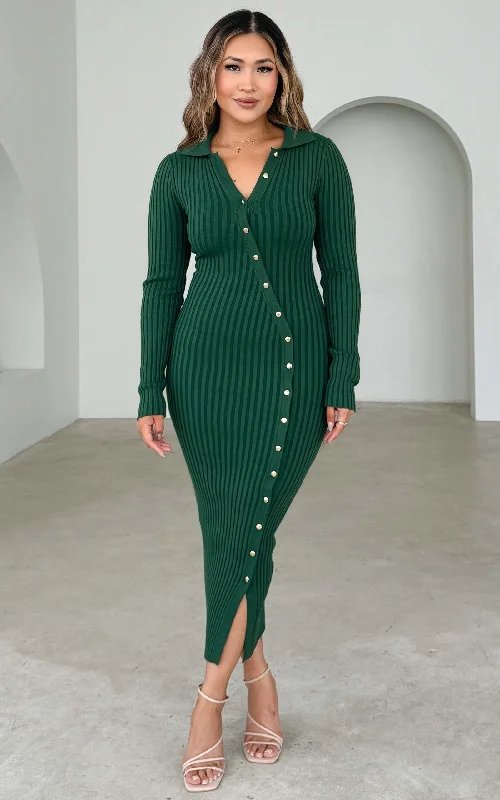 Glamorous Evening Wear Sidney Knit Midi Dress - Emerald