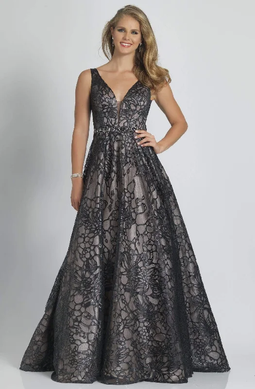 Graceful Fashion Dave & Johnny - Deep V-Neck Embroidered Gown A9385W - 1 pc Black In Size 16W Available