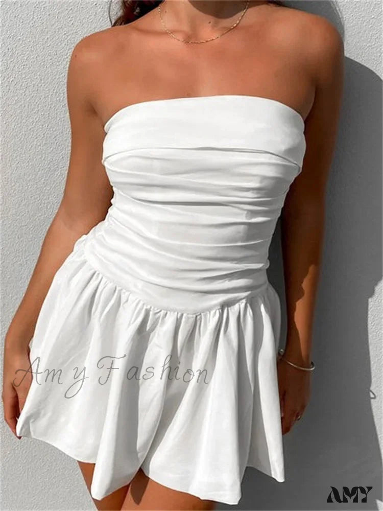 Casual Chic Amy Fashion - Sexy Summer Tube Strapless Off Shoulder Solid Ruched Mini Dress