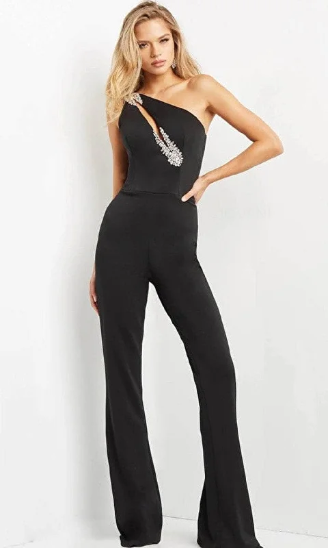 Chic Women’s Clothing for Work and Travel Jovani 09019 - Asymmetric One Shoulder Jumpsuit