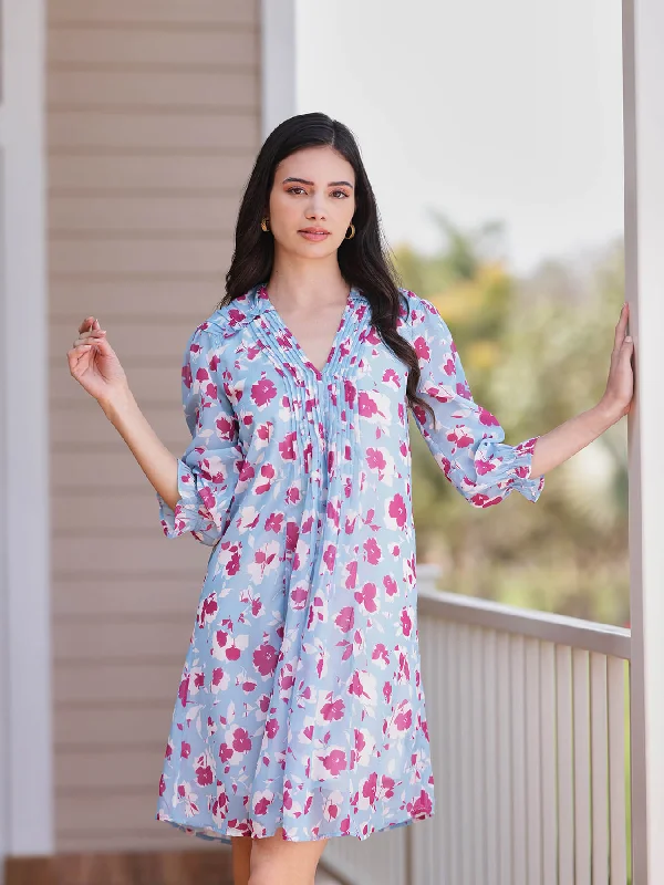 Hot Styles Floral A-line Dress - Blue