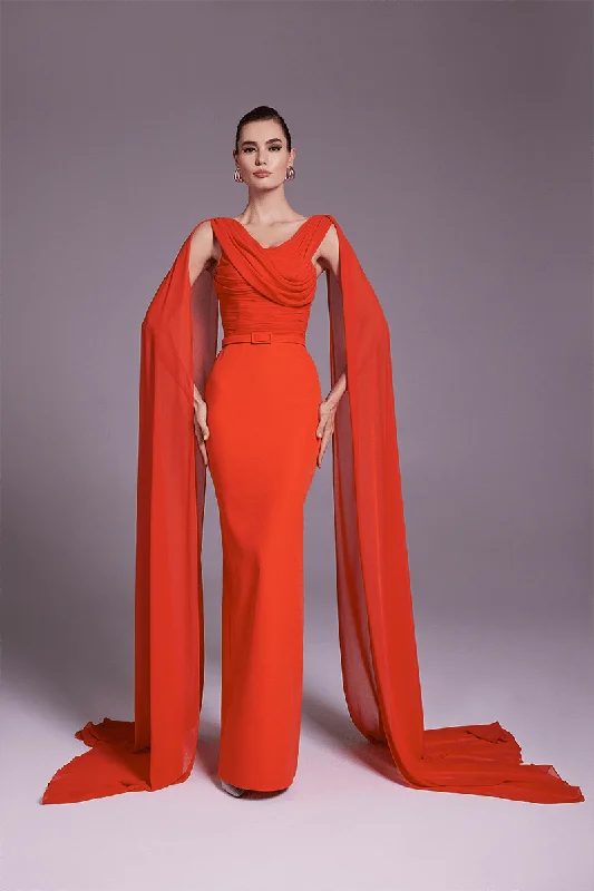 Clothing Store MNM Couture N0534 - Shoulder Drape Crepe Gown