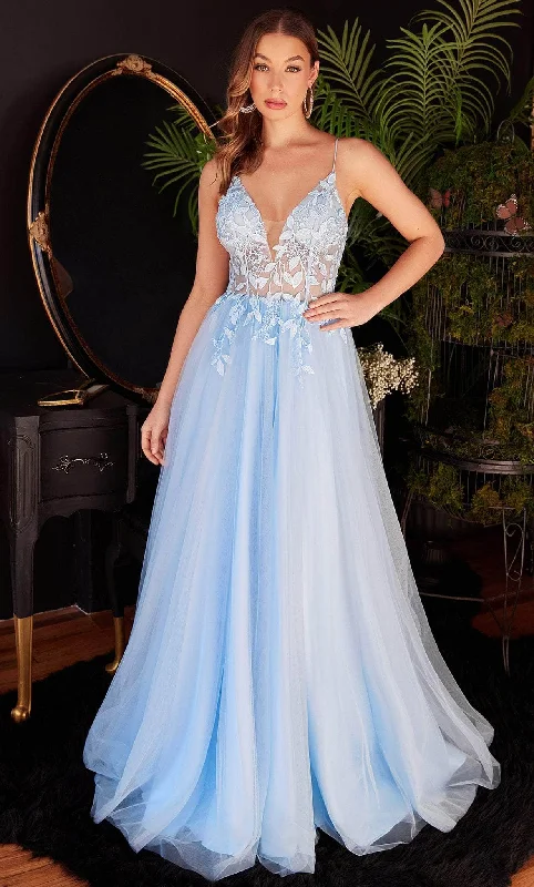 Online Boutiques Affordable Ladivine CD2214 - Plunging V-Neck Appliqued Classic Prom Gown