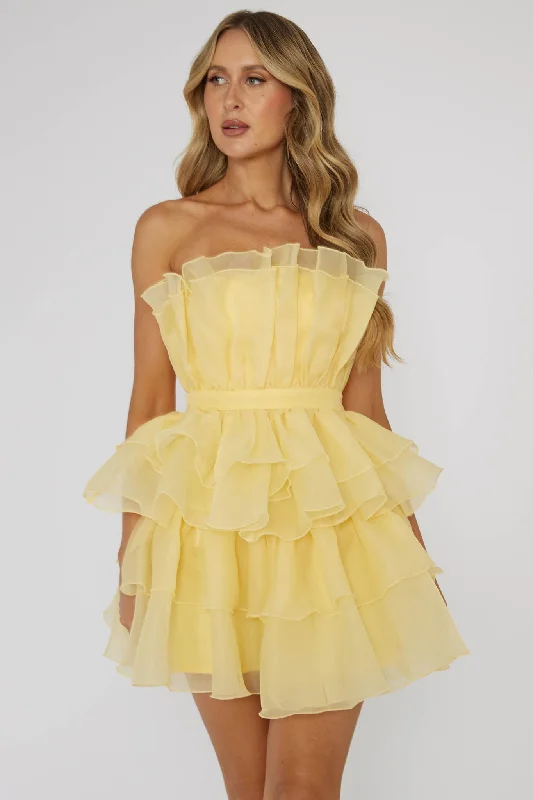 Athleisure Wear Bon Bon Tiered Chiffon Mini Dress Yellow