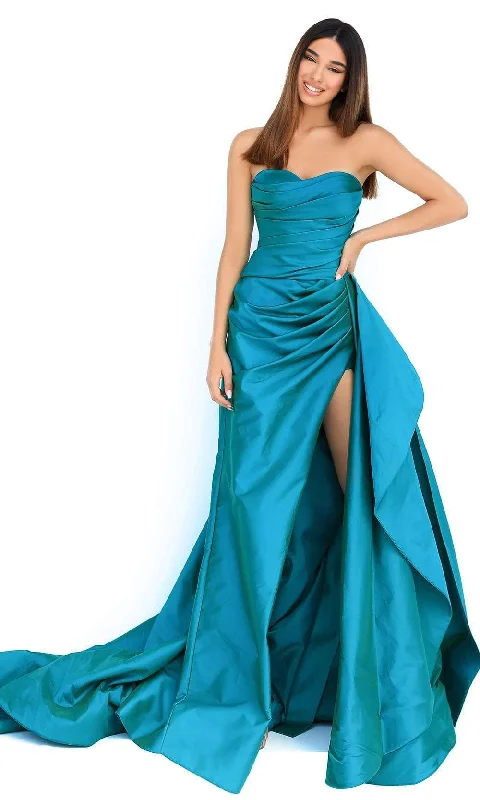 Free Spirited Fashion Tarik Ediz - 50868 Strapless Sweetheart Pleated Bodice High Slit Gown