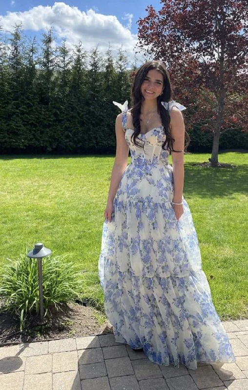 Best Online Clothing Boutiques Special Floral Pattern Chiffon A-Line Prom Evening Dresses Y6721