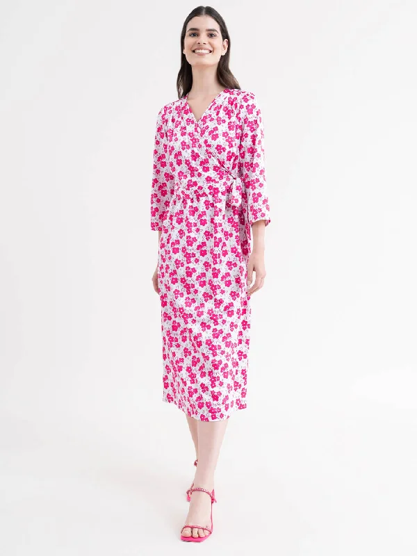 Durable Fashion Picks Floral Wrap Dress - Fuchsia