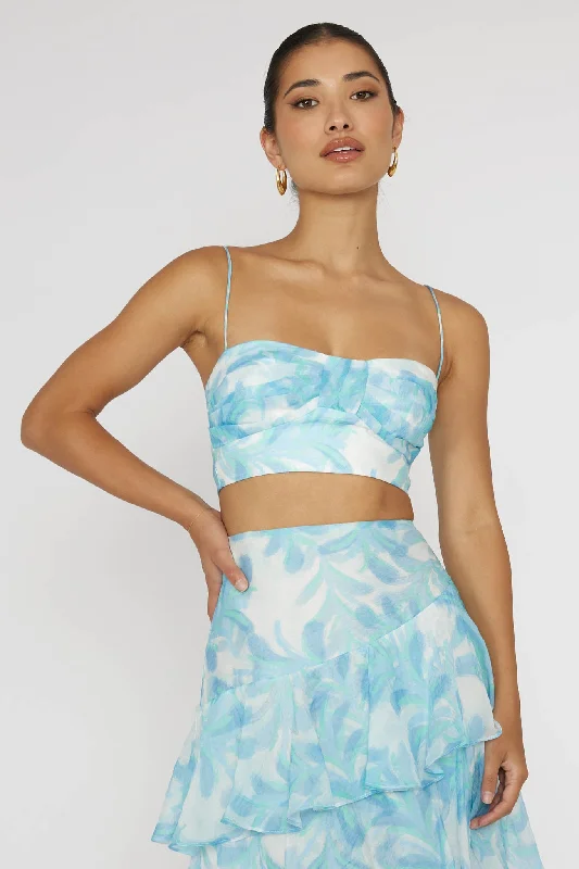 Extreme Clearance Deals Veda Pleat Crop Top Floral Blue