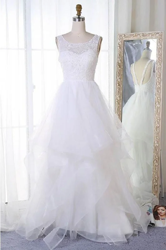 Relaxed Style A Line Sleeveless Tulle Wedding Dresses  Beach Wedding Dresses Bridal Dresses N1010