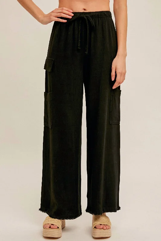 Exclusive Discount Cargo Linen Pants In Black