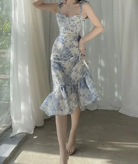 Wardrobe Upgrade Charming Print Floral Mermaid Prom Dress,Summer Beach Dress Y6720