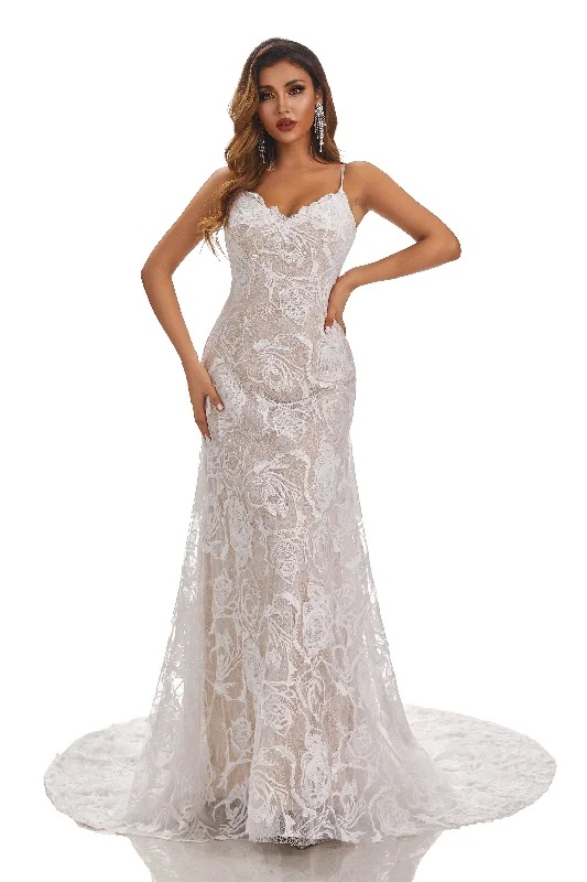 Limited Time Spaghetti Straps Sweetheart Sleeveless Lace Wedding Dresses