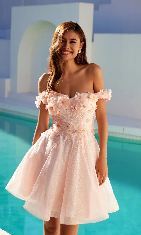 Budget Friendly Floral Off-the-Shoulder Short Homecoming Dress 861