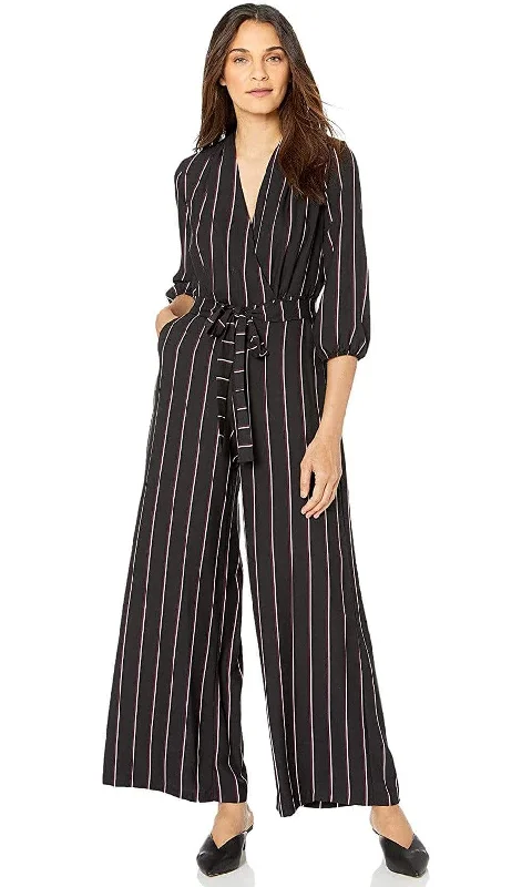 Trendy Women’s Outfits for Casual Wear Gabby Skye - 91139MG Quarter Sleeve Stripe V-Neck Jumpsuit