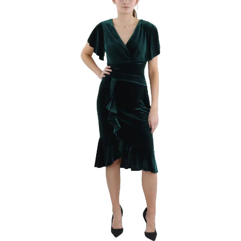 Relaxed Style Womens Below Knee Velvet Midi Dress