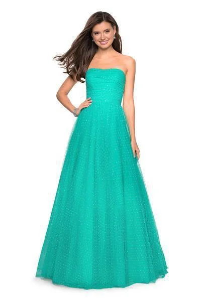 Bundle Offer La Femme - 27630 Strapless Ruched Bodice Rhinestone Beaded Tulle Gown