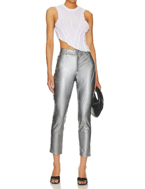 Clothes Women Faux Leather High Waisted Pants In Platinum