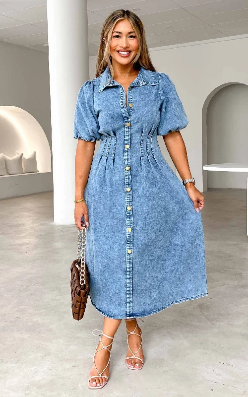 End Of Season Sale Clothing Brimble Denim Midi Dress - Blue