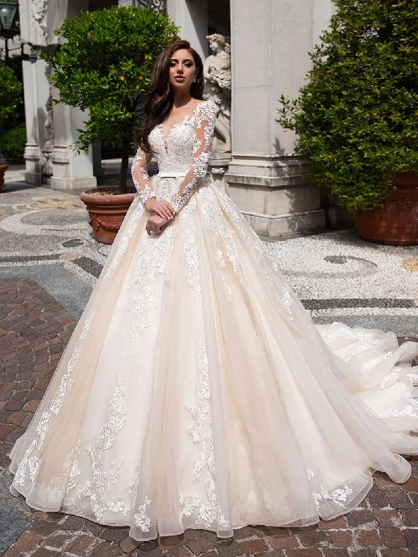 Best Seller Roycebridal Muslim Wedding Dresses Ball Gown Long Sleeves Tulle Appliques Lace Dubai Arabic Wedding Gown Bridal Dress Vestido De Noiva