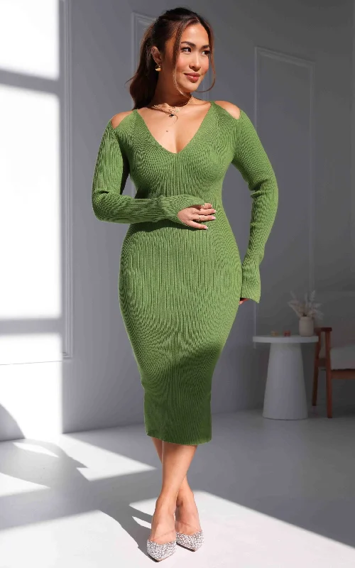 Plus Size Women Wear Aziza Knit Midi Dress - Apple Green