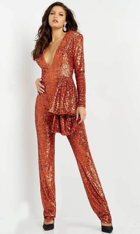 Top Deals Jovani 05345 - Sequin V-Neck Jumpsuit