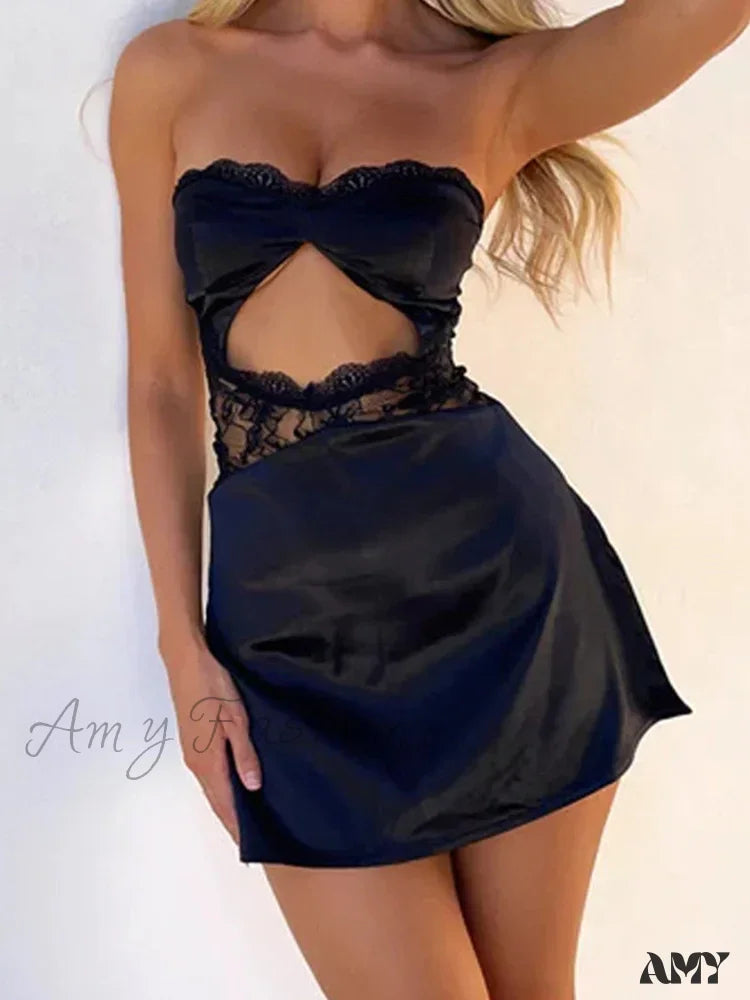 Evening Looks Amy Fashion - Lace Sexy Spaghetti Strap See Through Backless Mini Dress