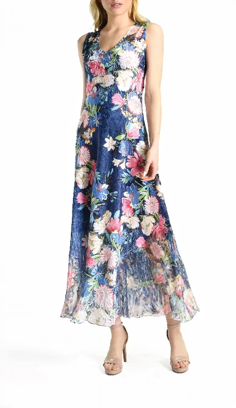 Budget-Friendly Fashion Full Bloom Maxi Dress In Blue