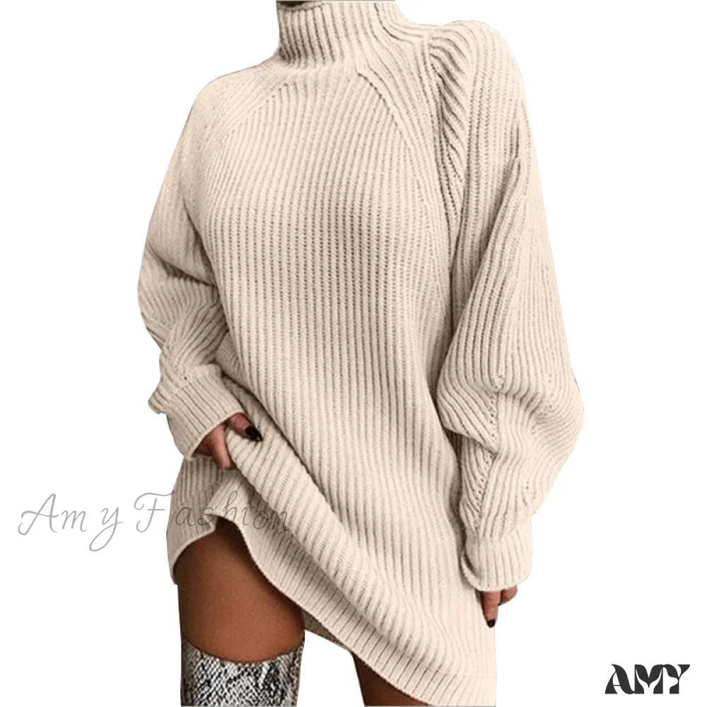 Casual Wear Amy Fashion - Solid Color Turtleneck Sweater Knitted Mini Dress