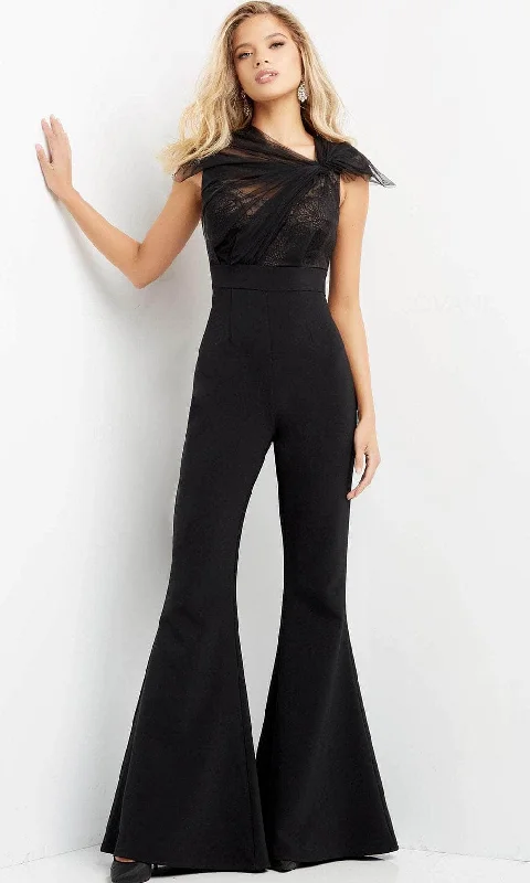 Women’s Outerwear for All Weather Conditions Jovani 05676 - Ruched Asymmetric Evening Jumpsuit