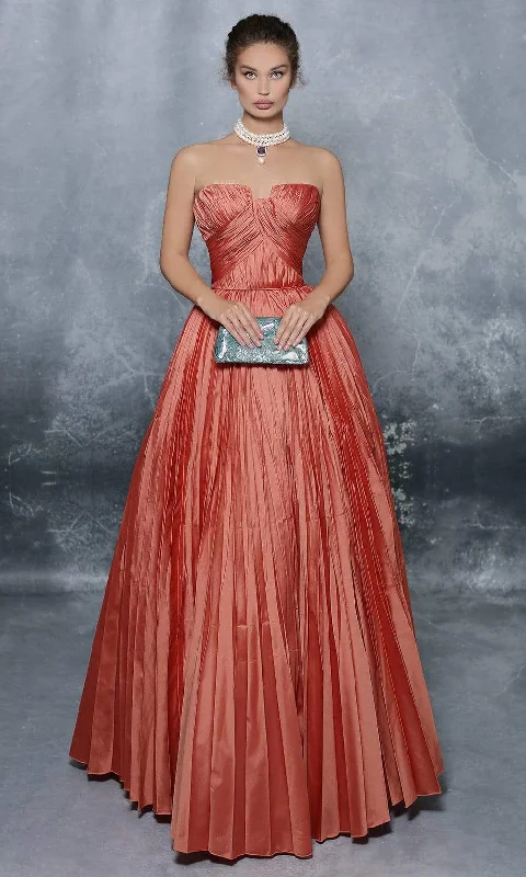 Holiday Special Offers Tarik Ediz - 96047 Strapless Ruched Pleated Taffeta Junior Prom A-Line Gown