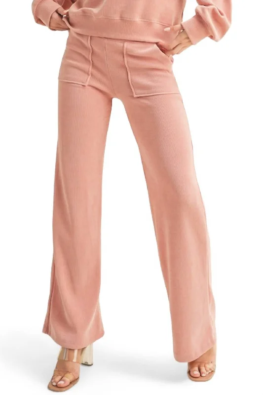 Exclusive Discount Wide Leg Ribbed Pants In Dusty Rose