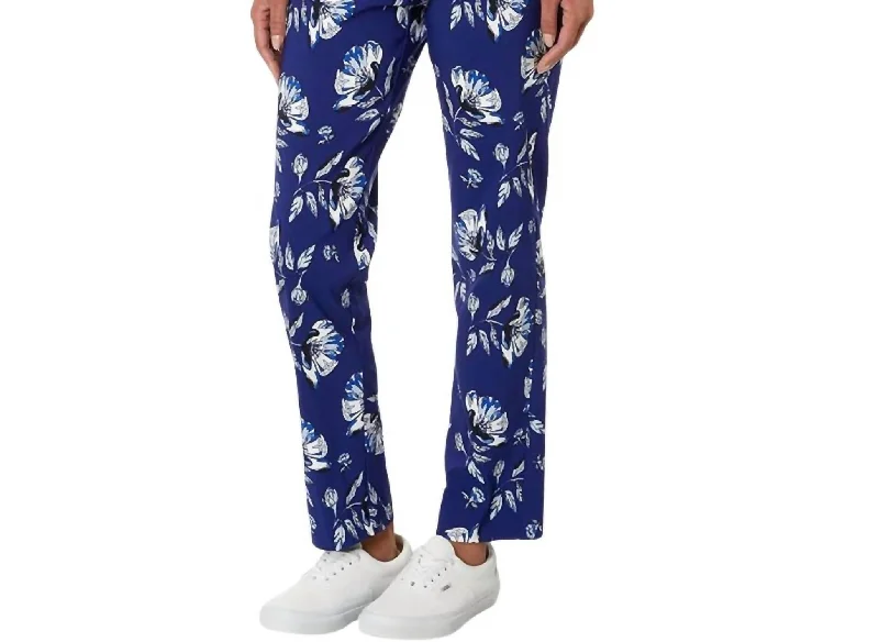 Fashion For Every Occasion Pull On Ankle Pant Print In Blue Flower