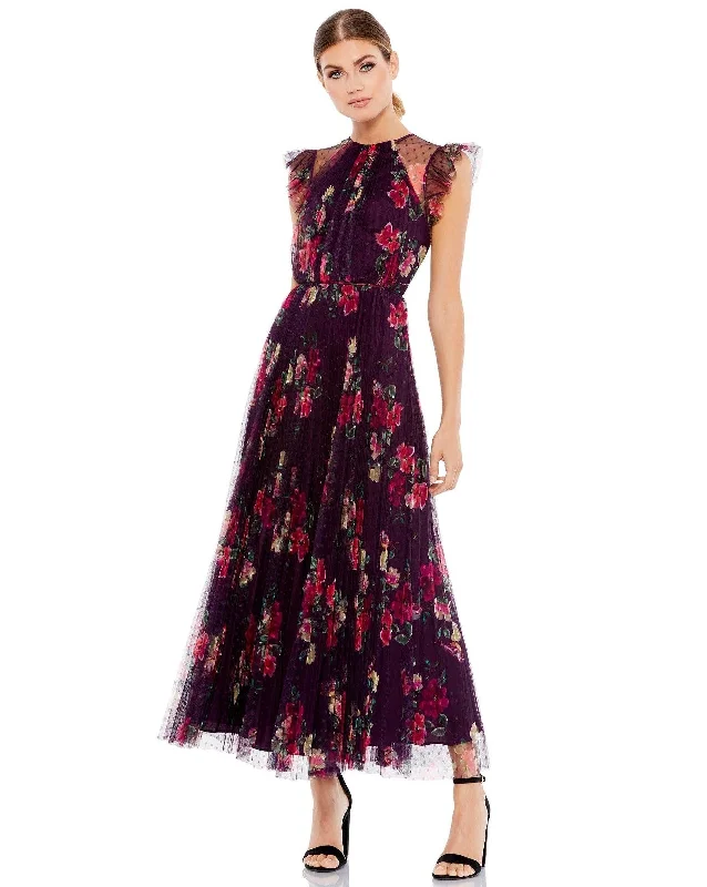 Latest Trends Mac Duggal 2143 Floral Print Cap Sleeve Midi Dress