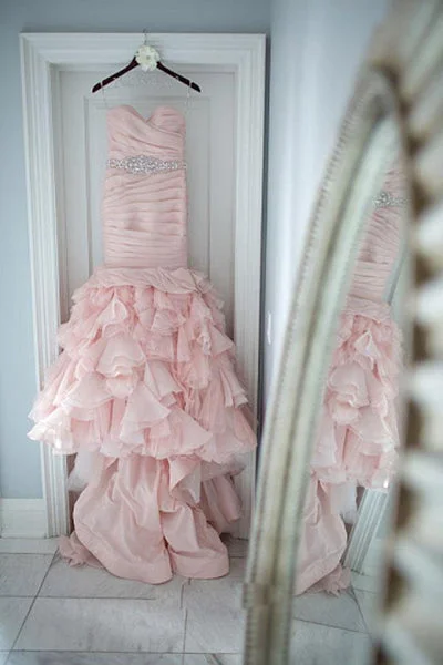 Online Boutiques Gorgeous Sweetheart Ruffles Pleats Mermaid Wedding Dresses with Beading N546