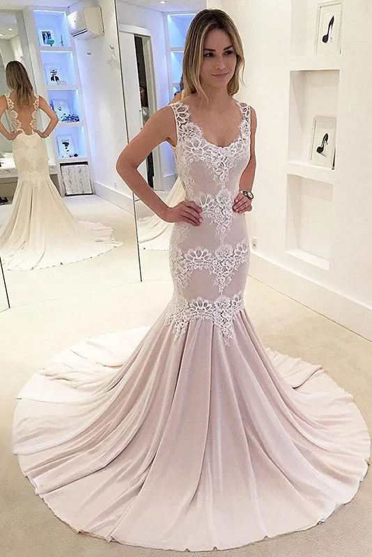 Latest Trends Mermaid Appliqued Sleeveless Chiffon Sexy Backless Bridal Dresses N126