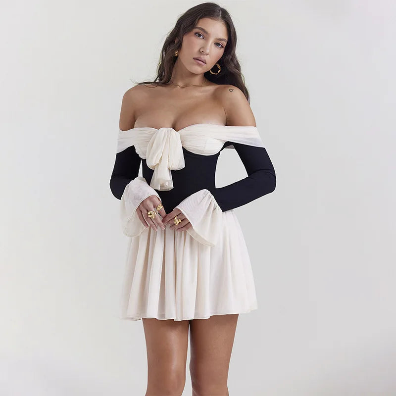 Trendy Women’s Outfits for Casual Wear Tie Front Off Shoulder Corset Mini Dress