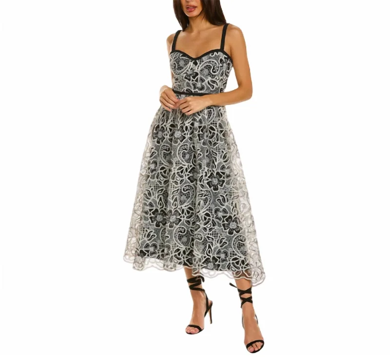 Trendy Threads Lace Midi Dress In Ecrublk