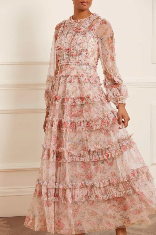 Best Online Boutiques For Women Floral Wreath Ruffle Gown