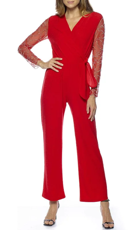 Trendy Boutiques Online Marina 268040 - Embellished Long Sleeve V-Neck Jumpsuit