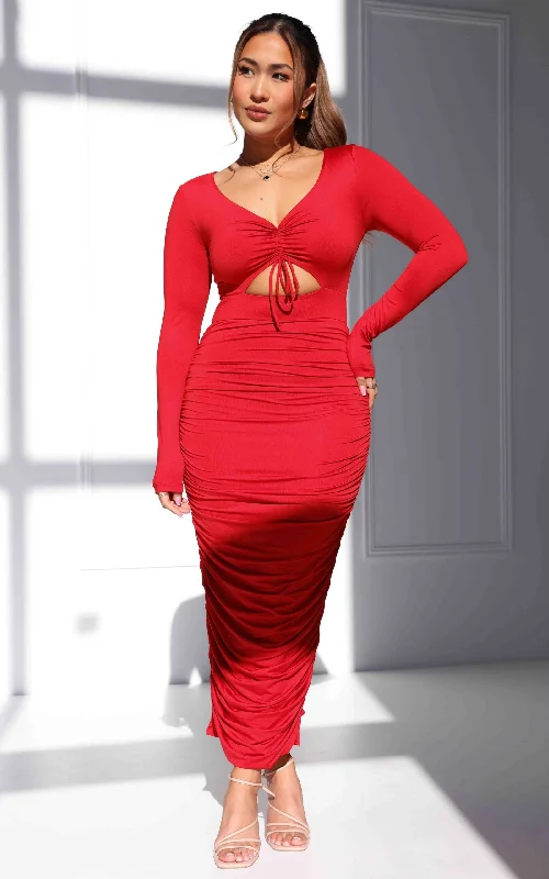 Clothing Brands Frankie Long Sleeve Midi Dress - Lipstick Red