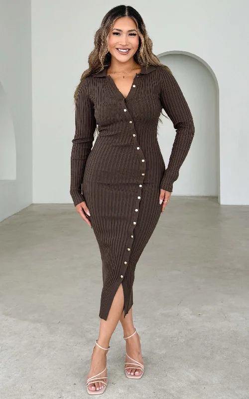 Athleisure Wear Sidney Knit Midi Dress - Chocolate Brown